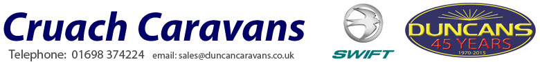 Cruach Caravan range for sale at Duncan Caravans. Telephone 01698 374224